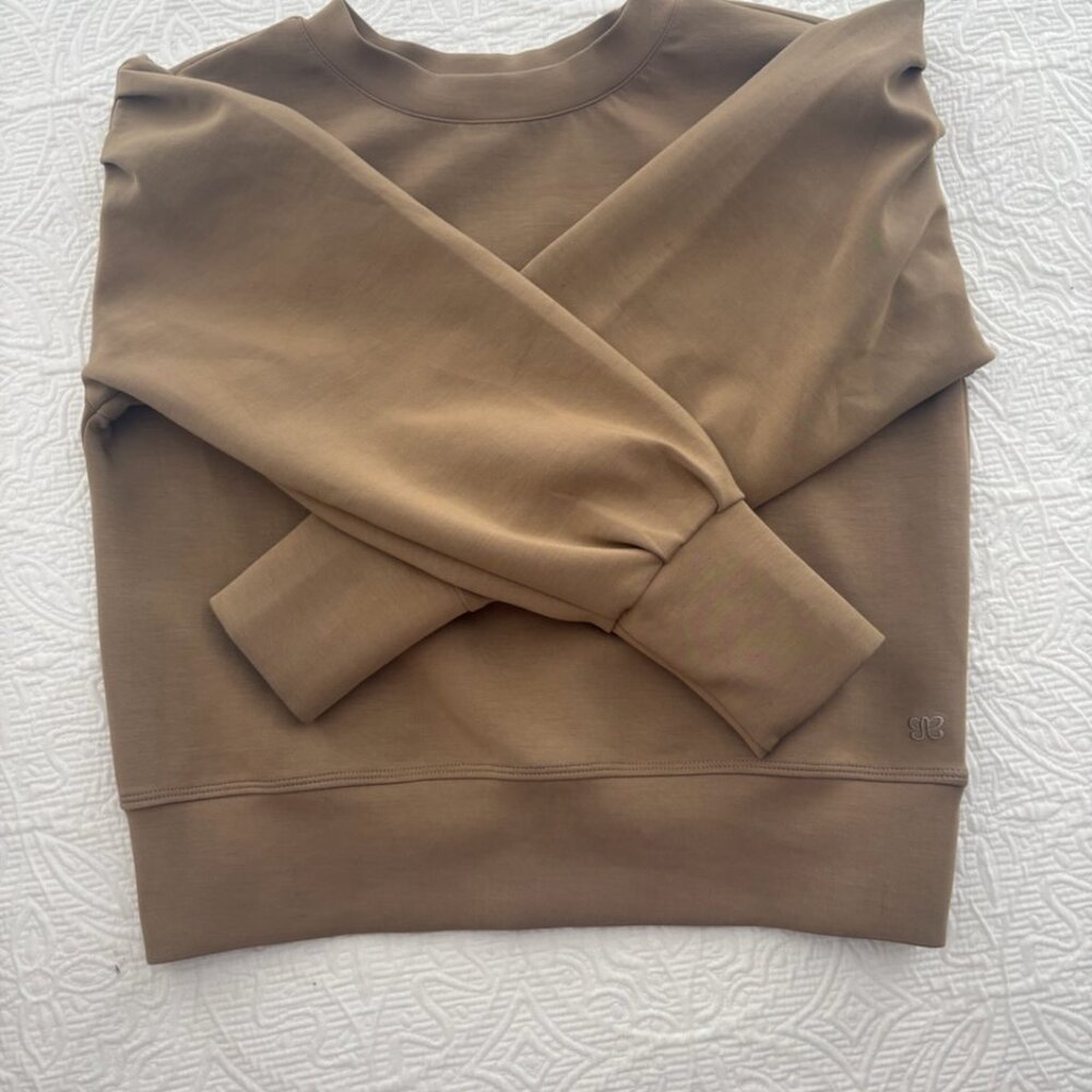 Albion Fit Crewneck Sweatshirt, Small, Tan, Gym, Yoga, Workout, Cozy, Neutral